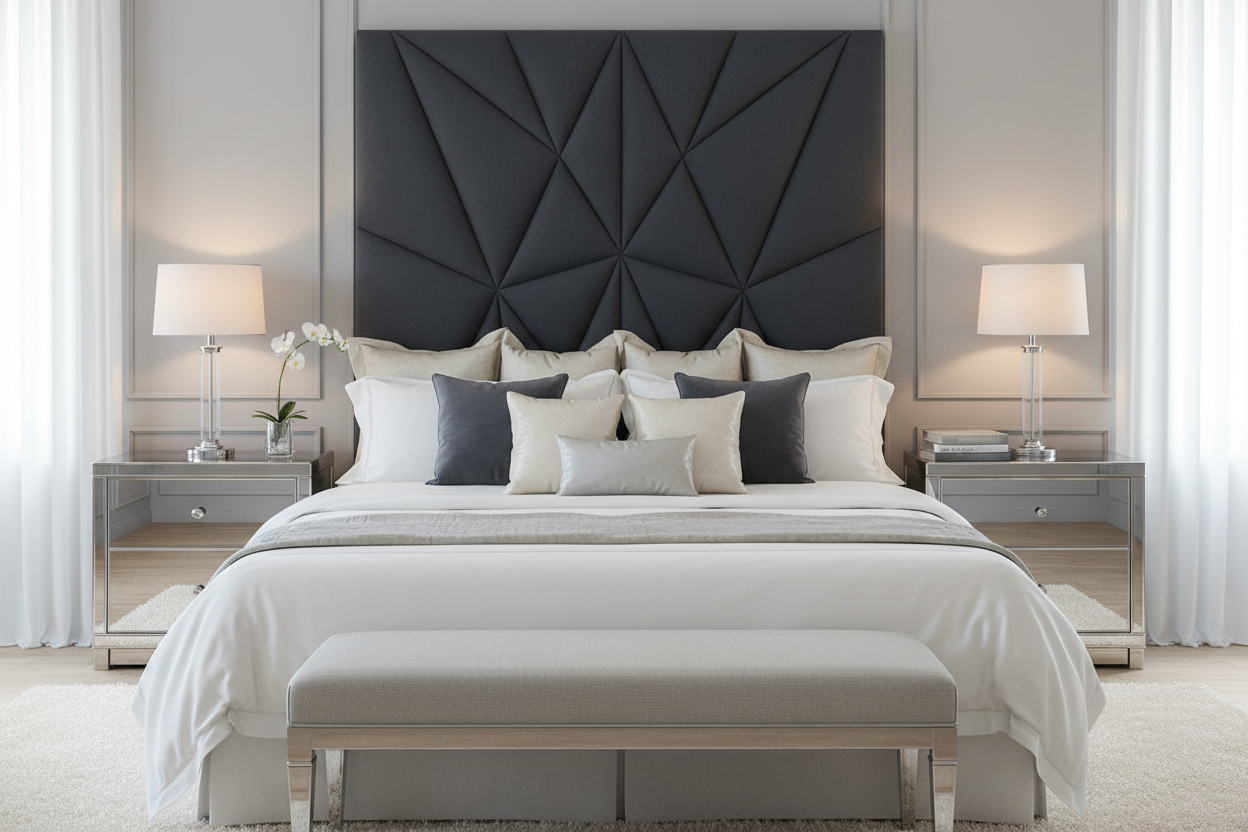 Pyramid Headboard - Charcoal Grey Front View