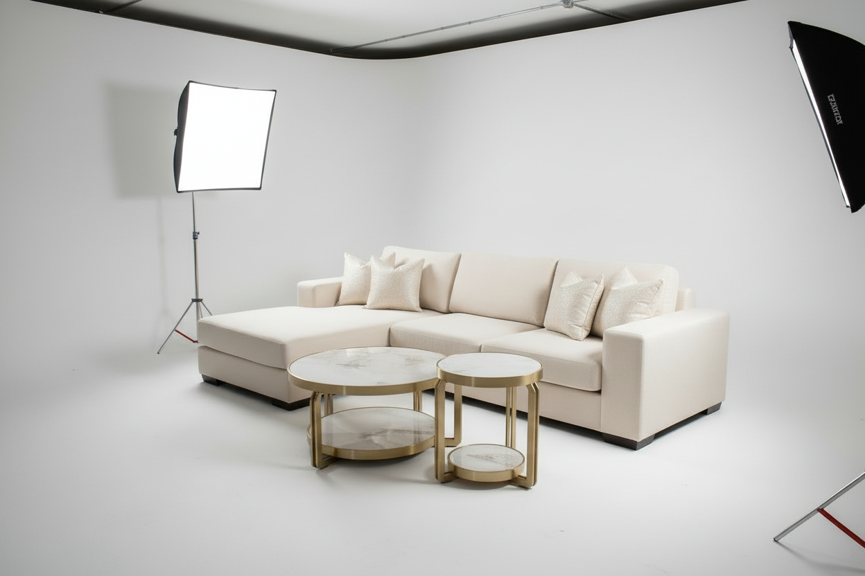 Right Angle View – Sectional & Coffee Tables