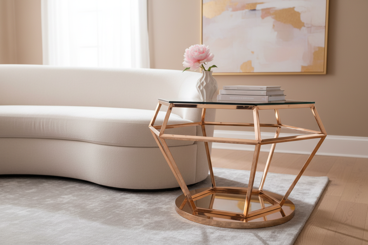 Rose Gold Geometric Side Table - Lifestyle