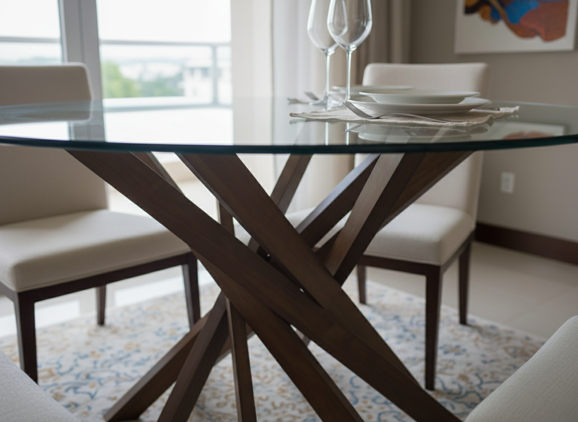 Round Glass Top Dining Table - Close-up Leg Detail
