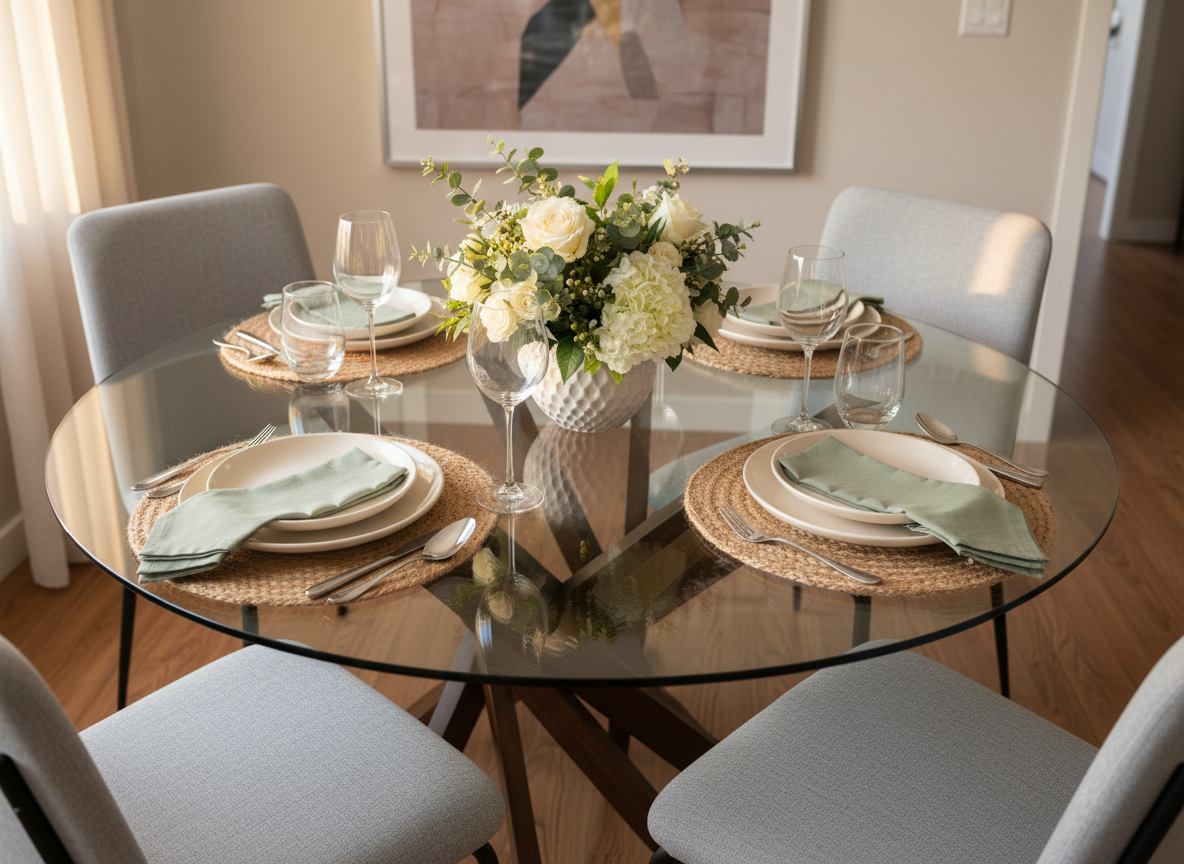 Round Glass Top Dining Table - Table Top View
