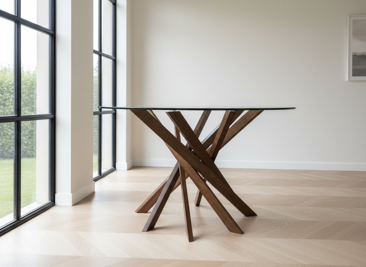 Round Glass Top Dining Table - Three-Quarter View