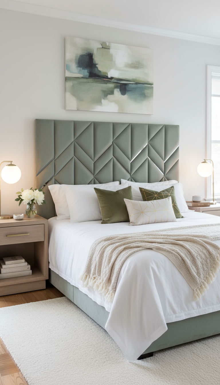 Sage green headboard lifestyle image