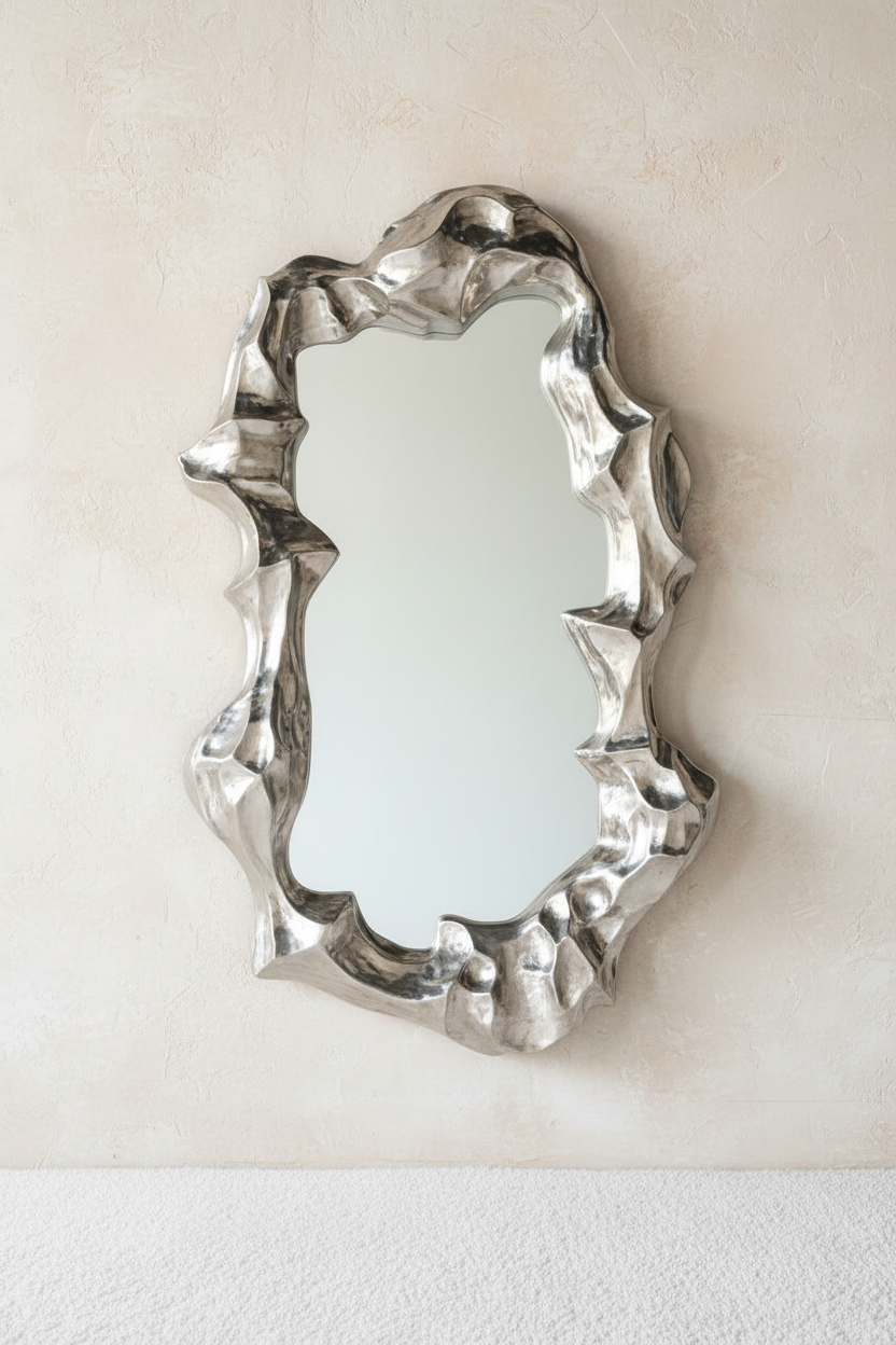 Sculptural Silver Mirror — Studio Lifestyle