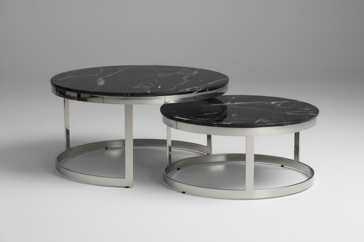Side Angle - Black Marble Nesting Tables