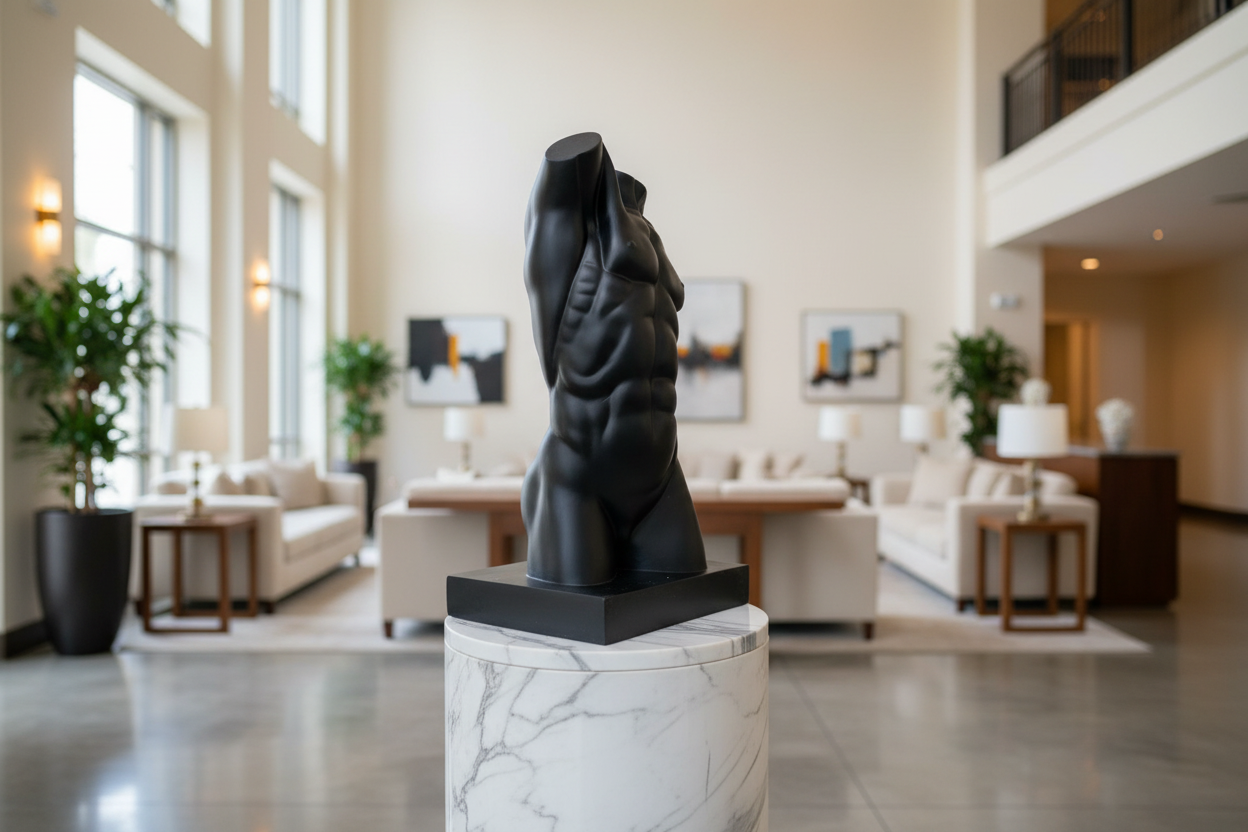 Side angle lifestyle image of sculptural torso