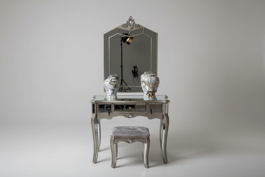 Studio image of mirrored vanity set