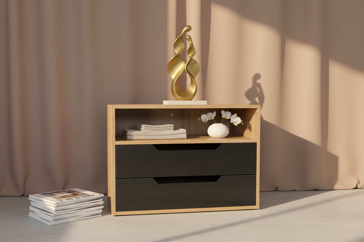 Styled studio shot with chest on the floor