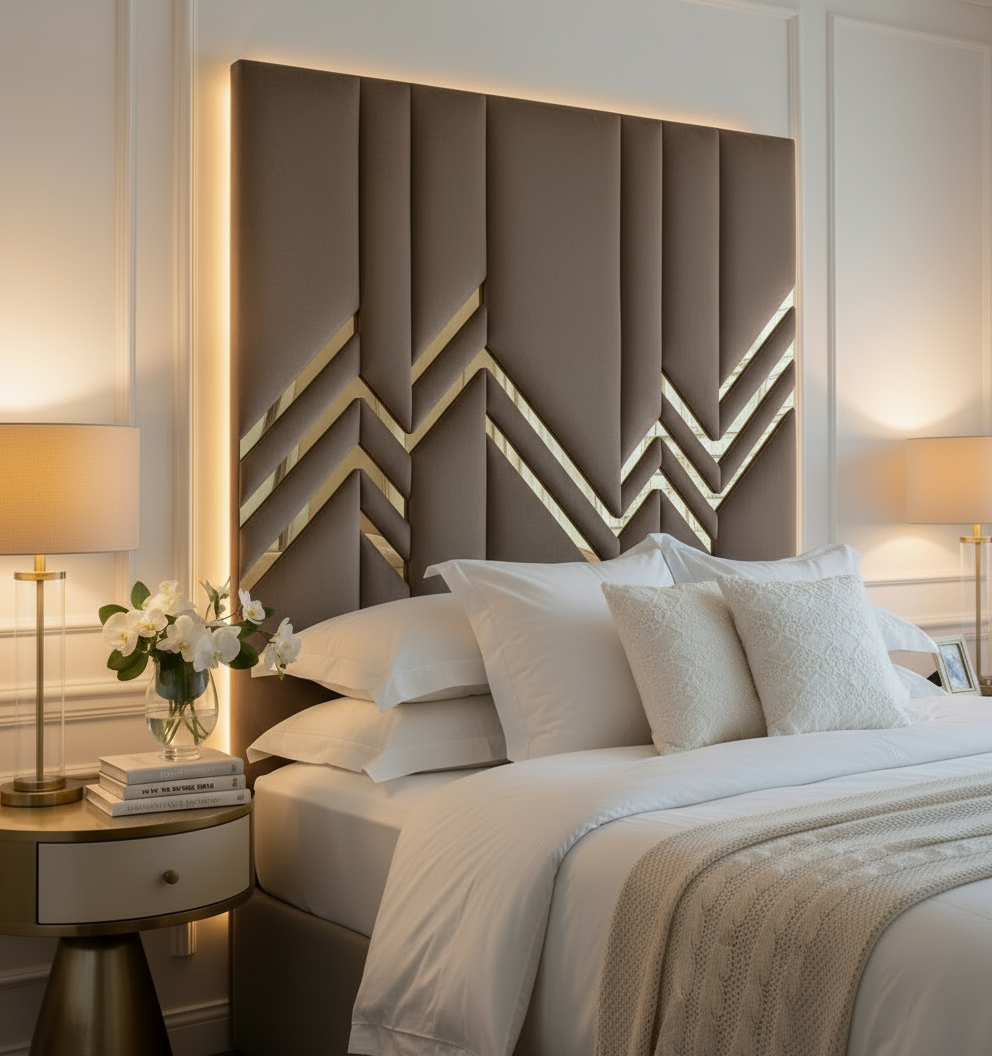Taupe Brown Headboard Close-Up Lifestyle