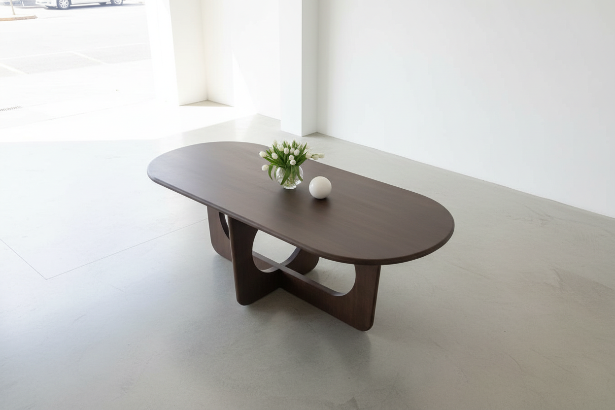 Taupe table in white setting - overhead