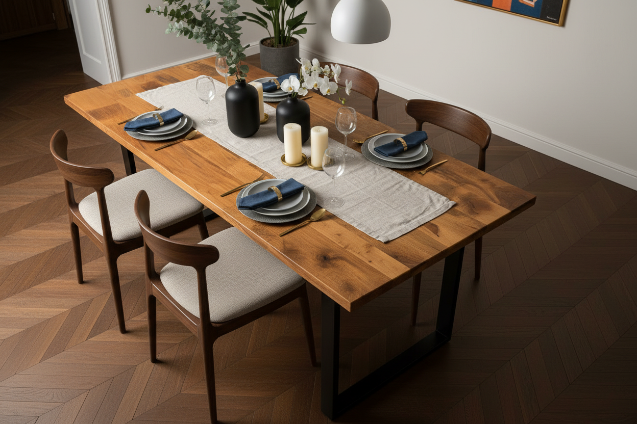 Three-quarter angle dining table