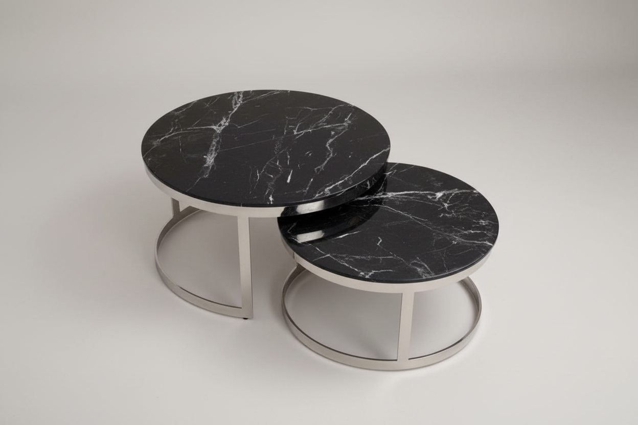 Top-Down Angle - Black Marble Nesting Tables