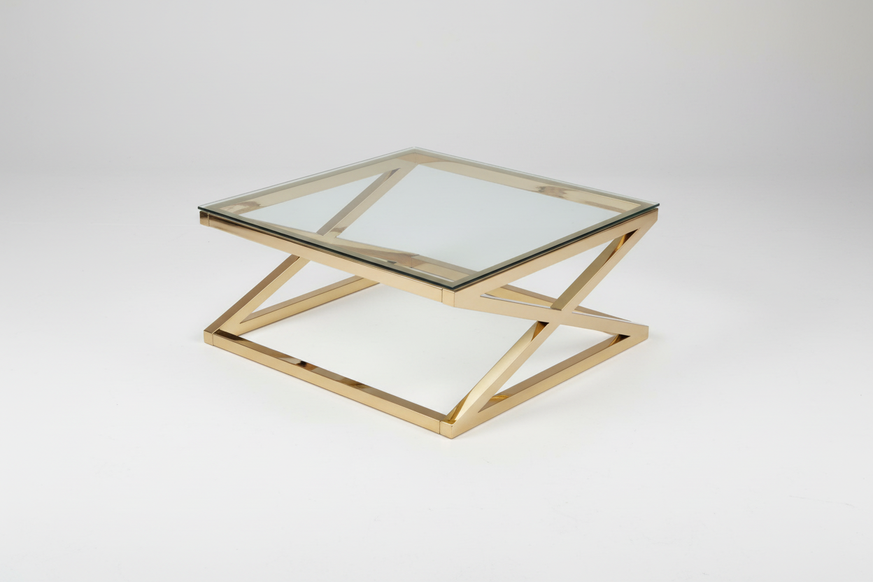 Top-Down Angle - Gold X-Frame Coffee Table