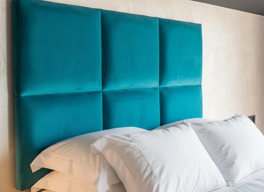 Turquoise headboard close-up lifestyle image
