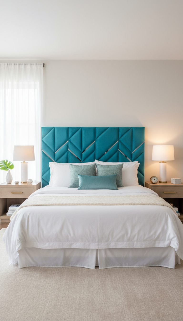 Turquoise headboard front view lifestyle image