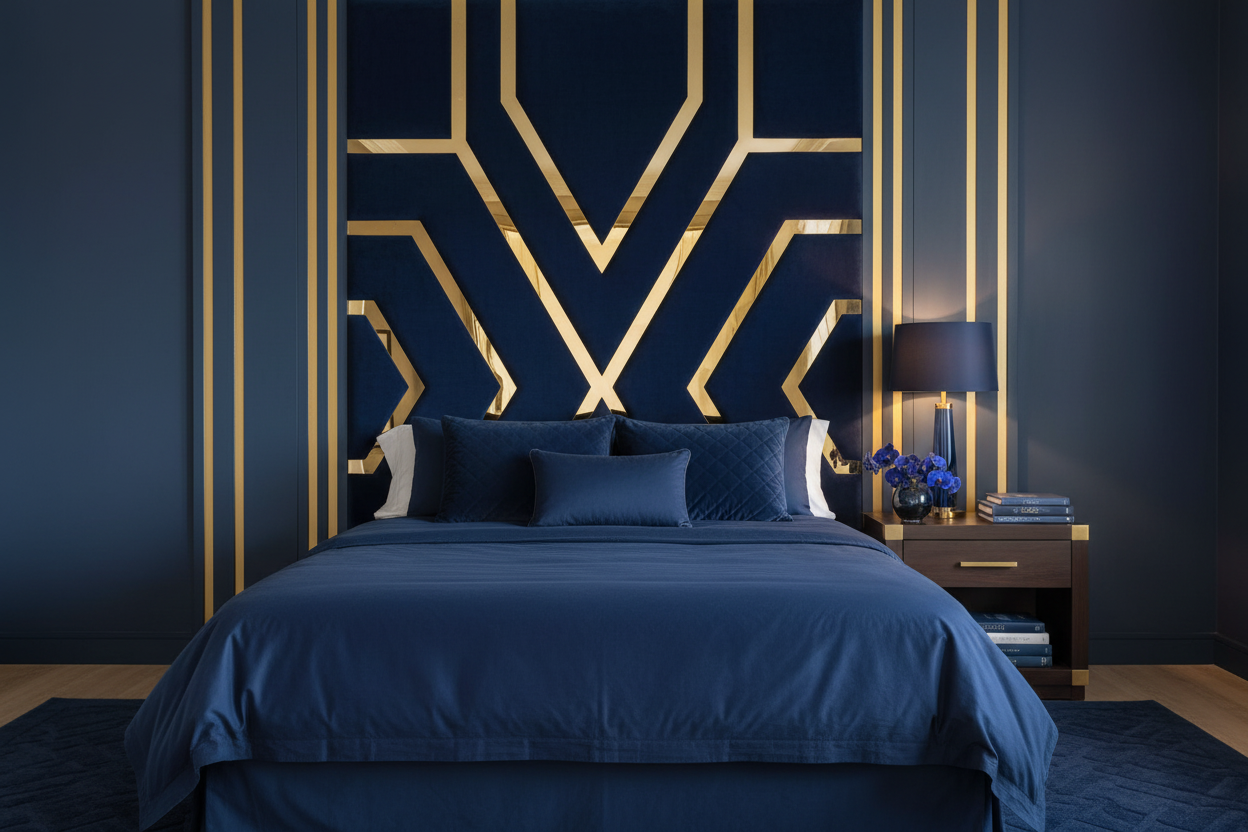 Valentino Headboard Navy Blue