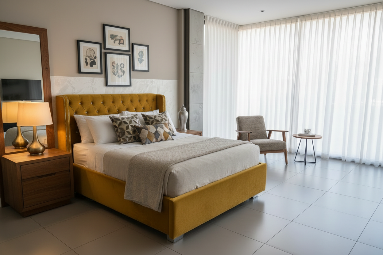 Victorian Bed - Mustard Yellow