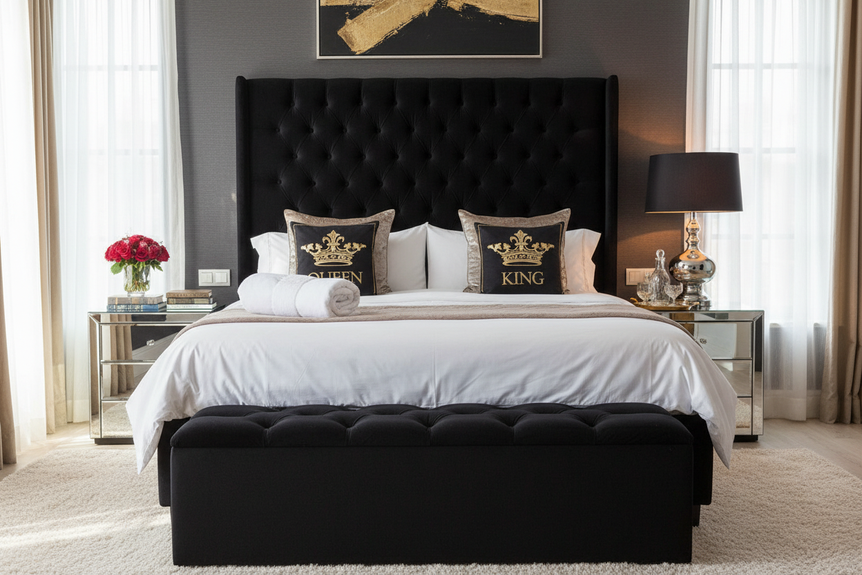 Victorian wingback bed - Black