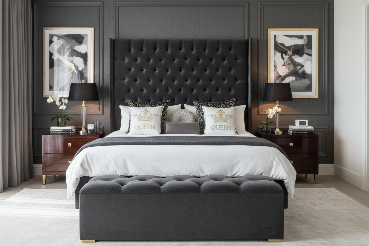Victorian wingback bed - Charcoal Grey