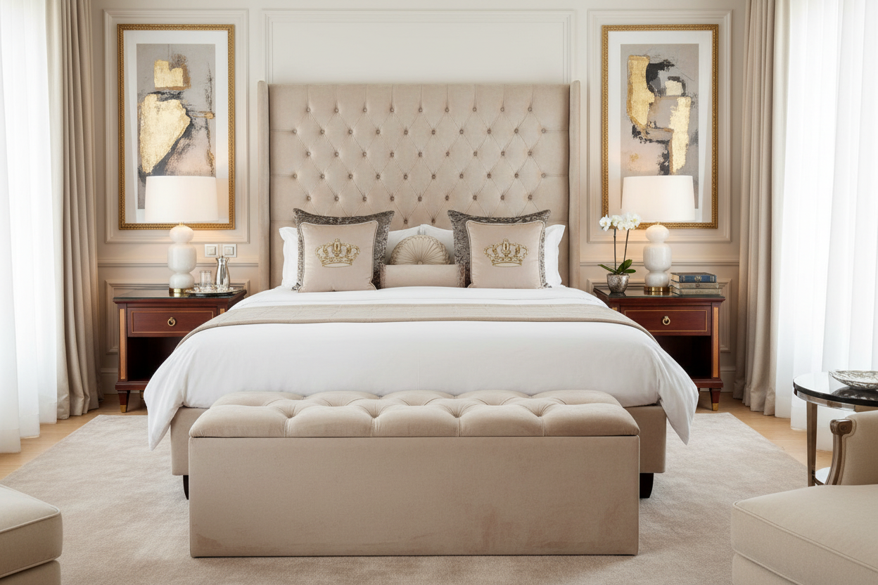 Victorian wingback bed - Cream Beige