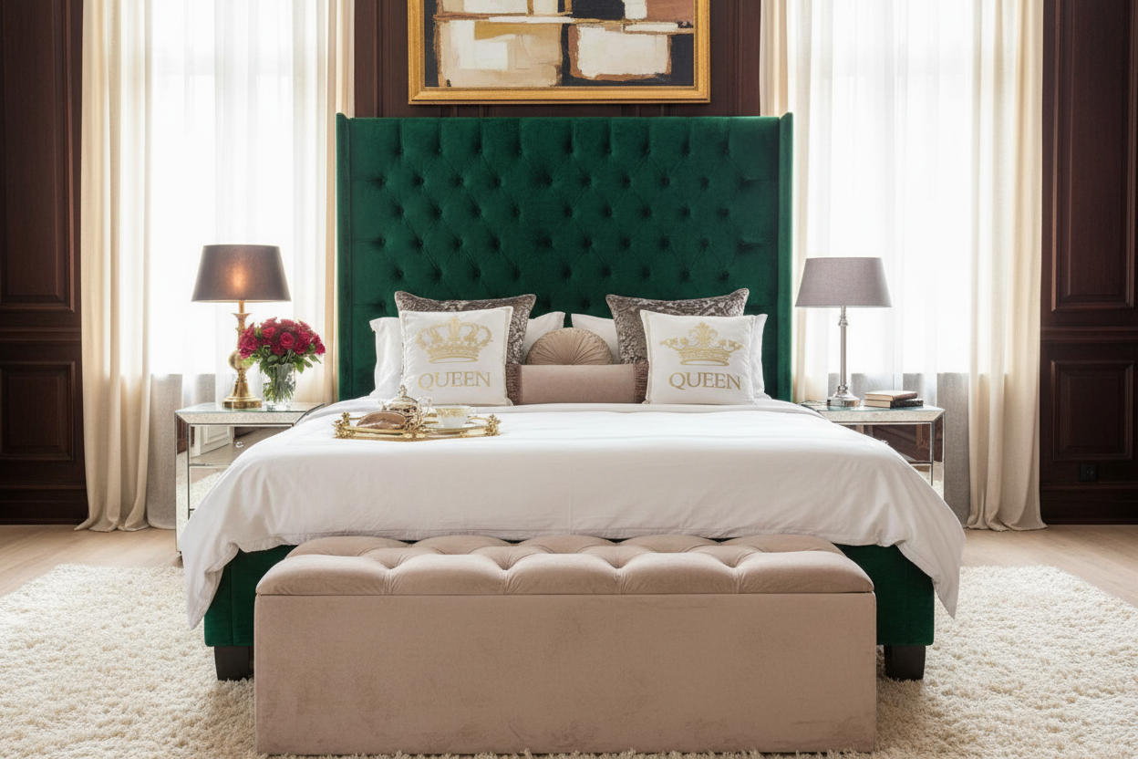 Victorian wingback bed - Emerald Green