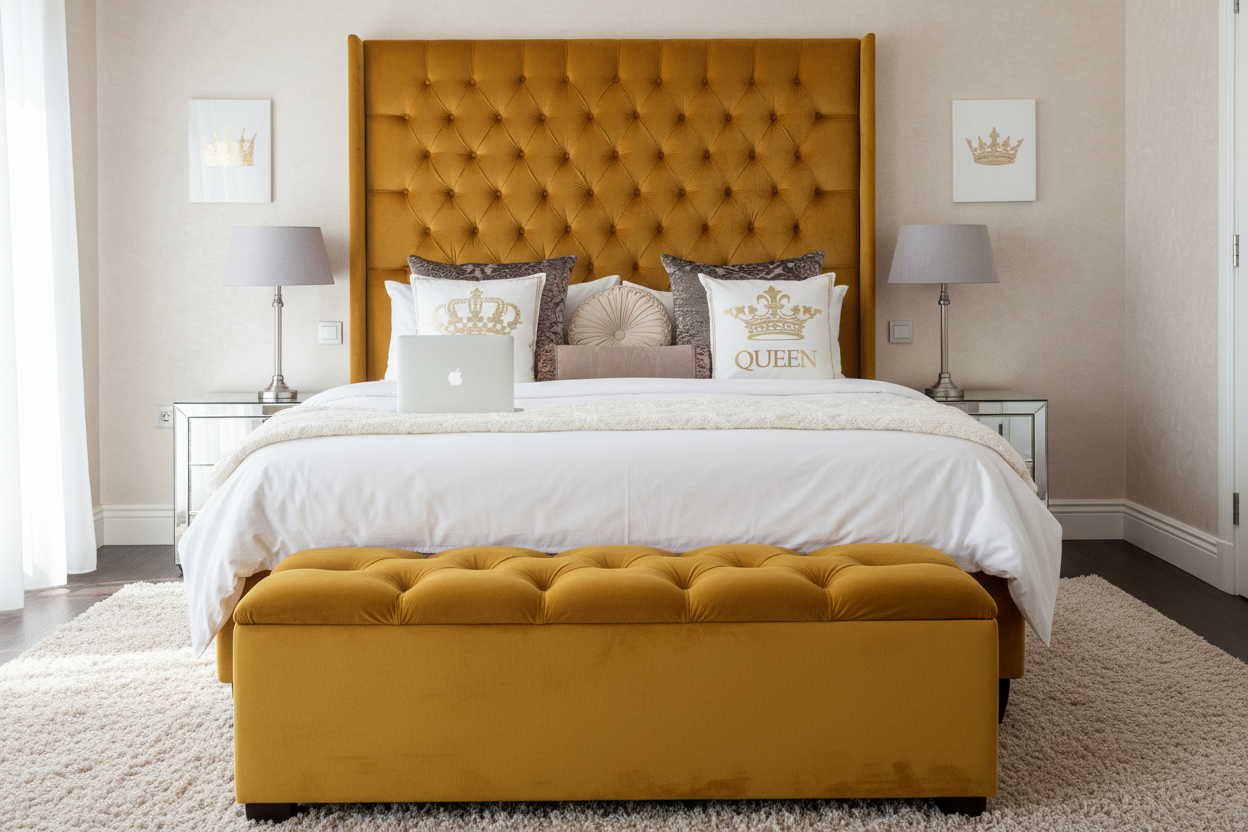 Victorian wingback bed - Mustard Yellow
