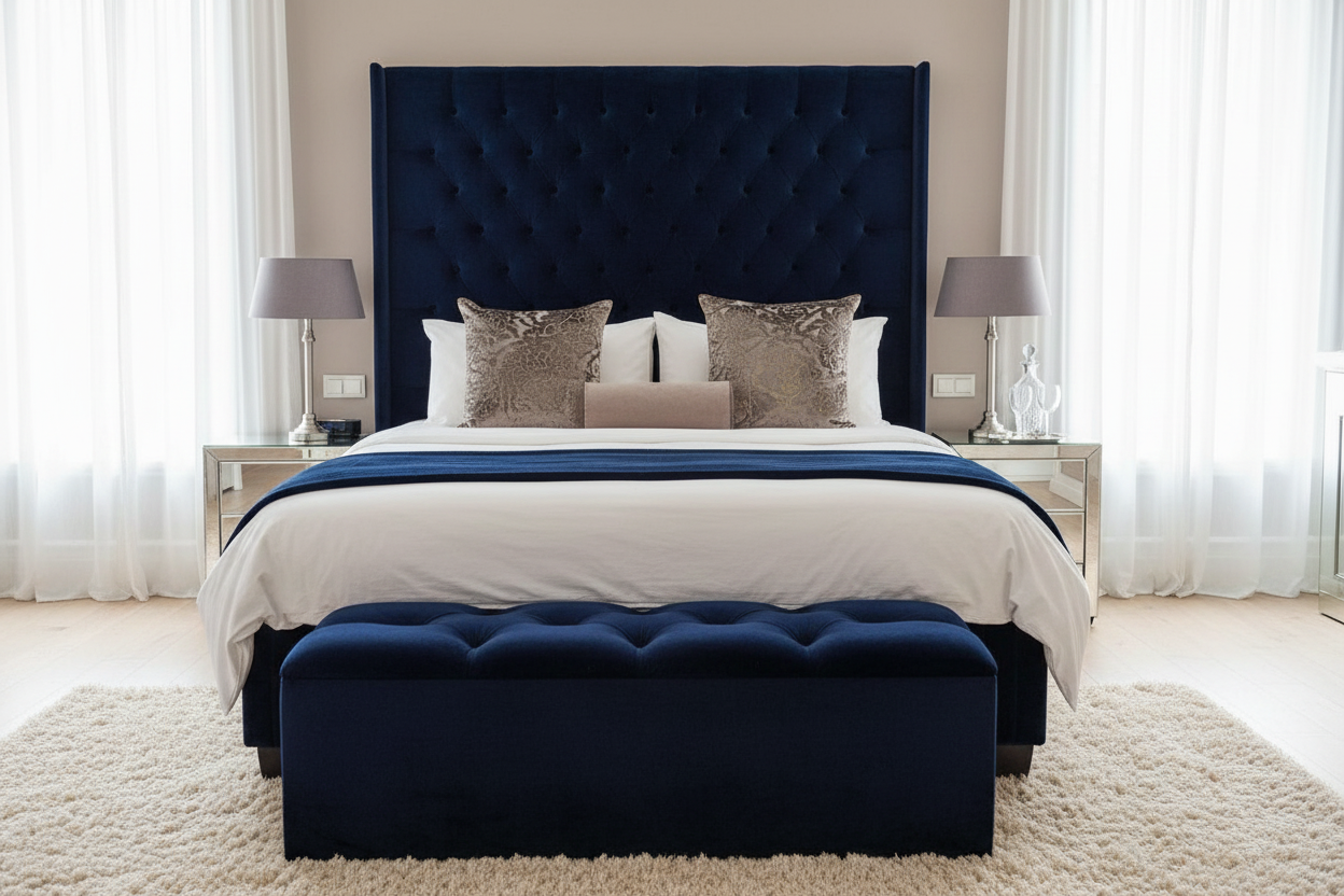 Victorian wingback bed - Navy Blue