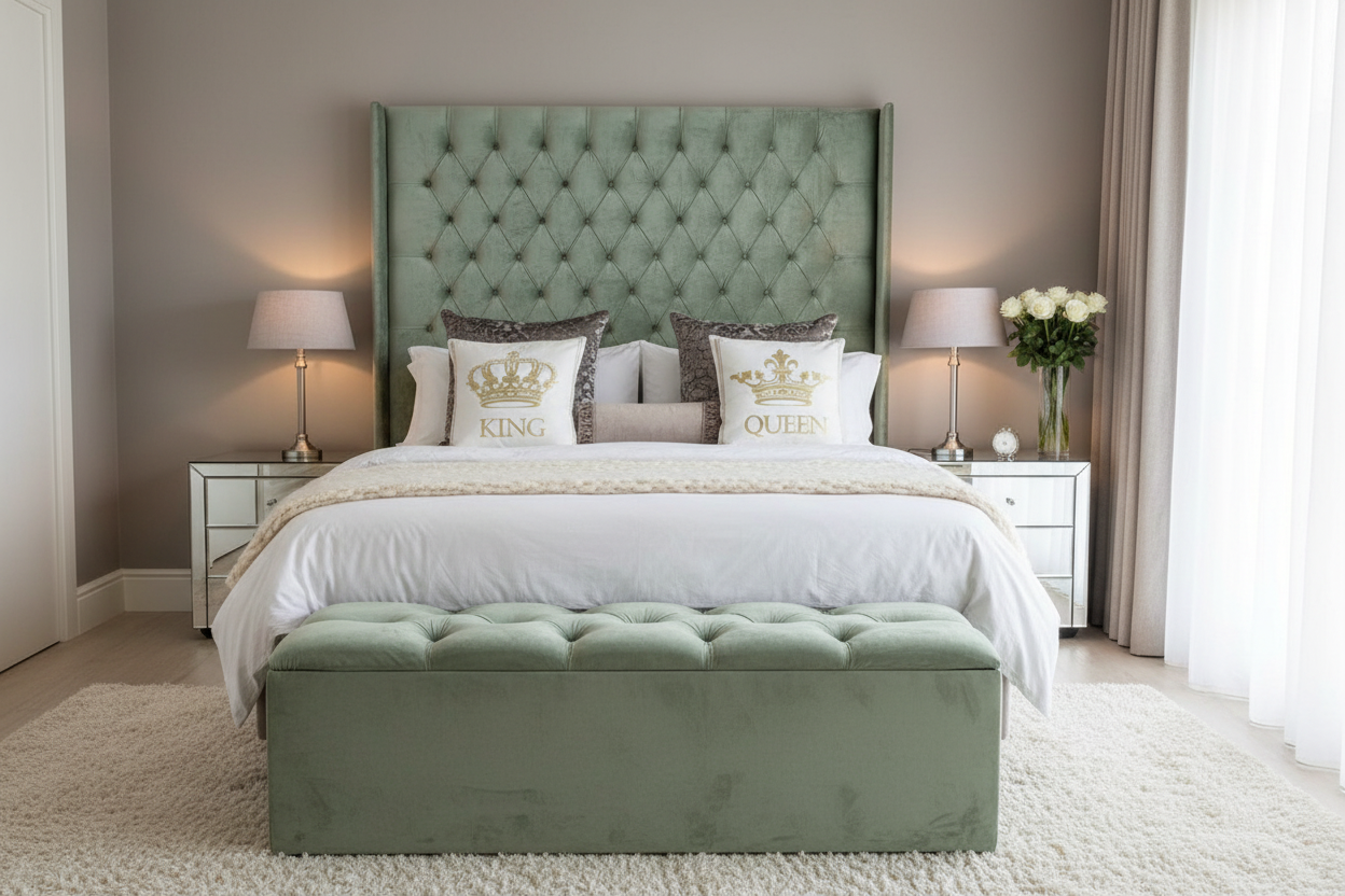 Victorian wingback bed - Sage Green