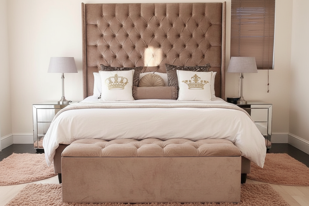 Victorian wingback bed - Taupe Brown