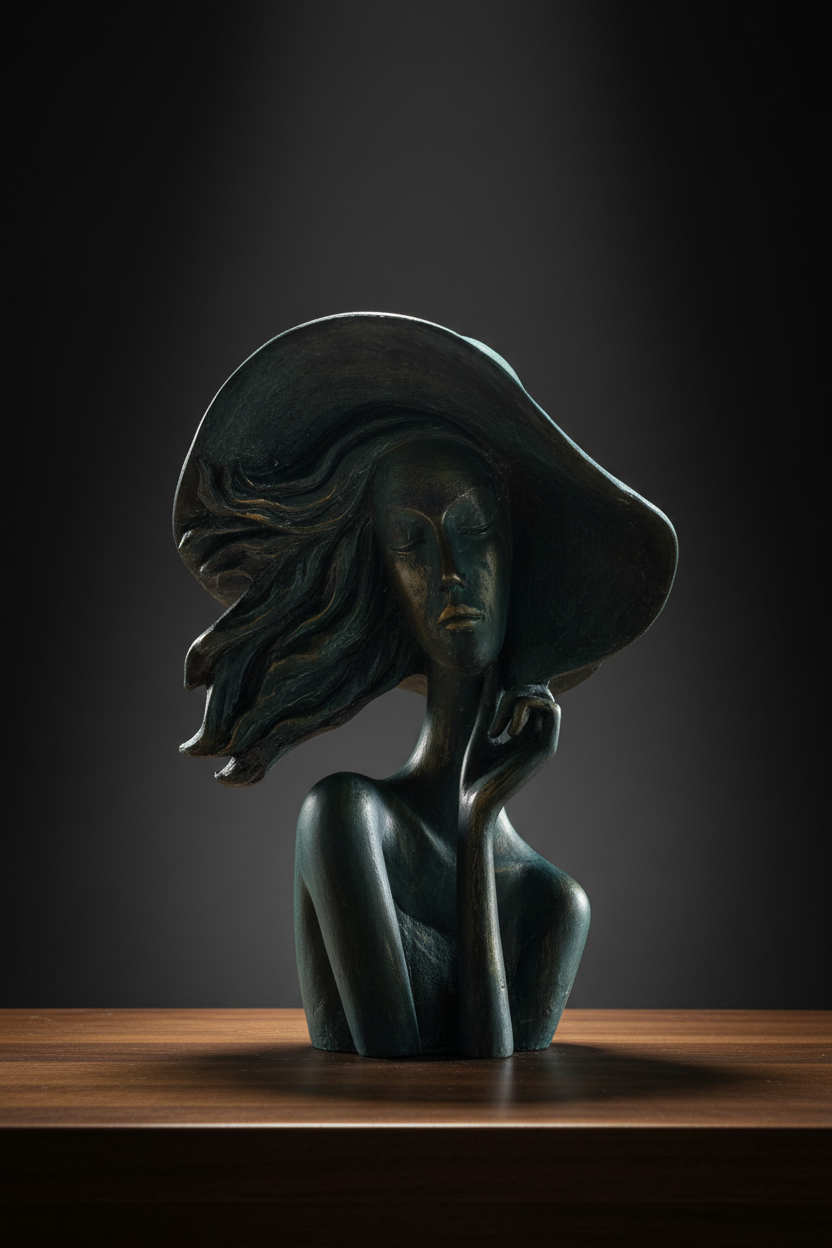 Woman in Hat Sculpture Low Angle View